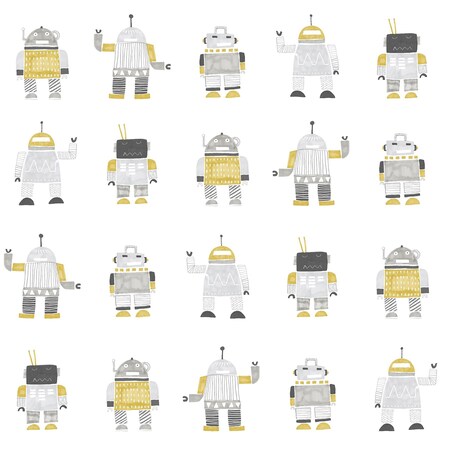 Manhattan Comfort Hayward Callum Gold Robots 33 ft L X 209 in W Wallpaper BR4060-138940